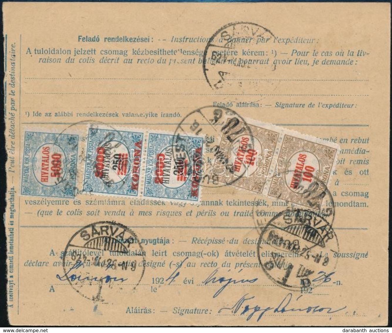 1924 Csomagszállító Hivatalos 9.200K Bérmentesítéssel - Sonstige & Ohne Zuordnung