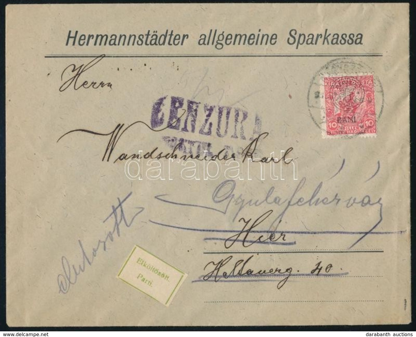 Kolozsvár ~1920 Cenzúrás Levél Helyi Nagyszebenből, Továbbküldve. Signed: Bodor - Andere & Zonder Classificatie