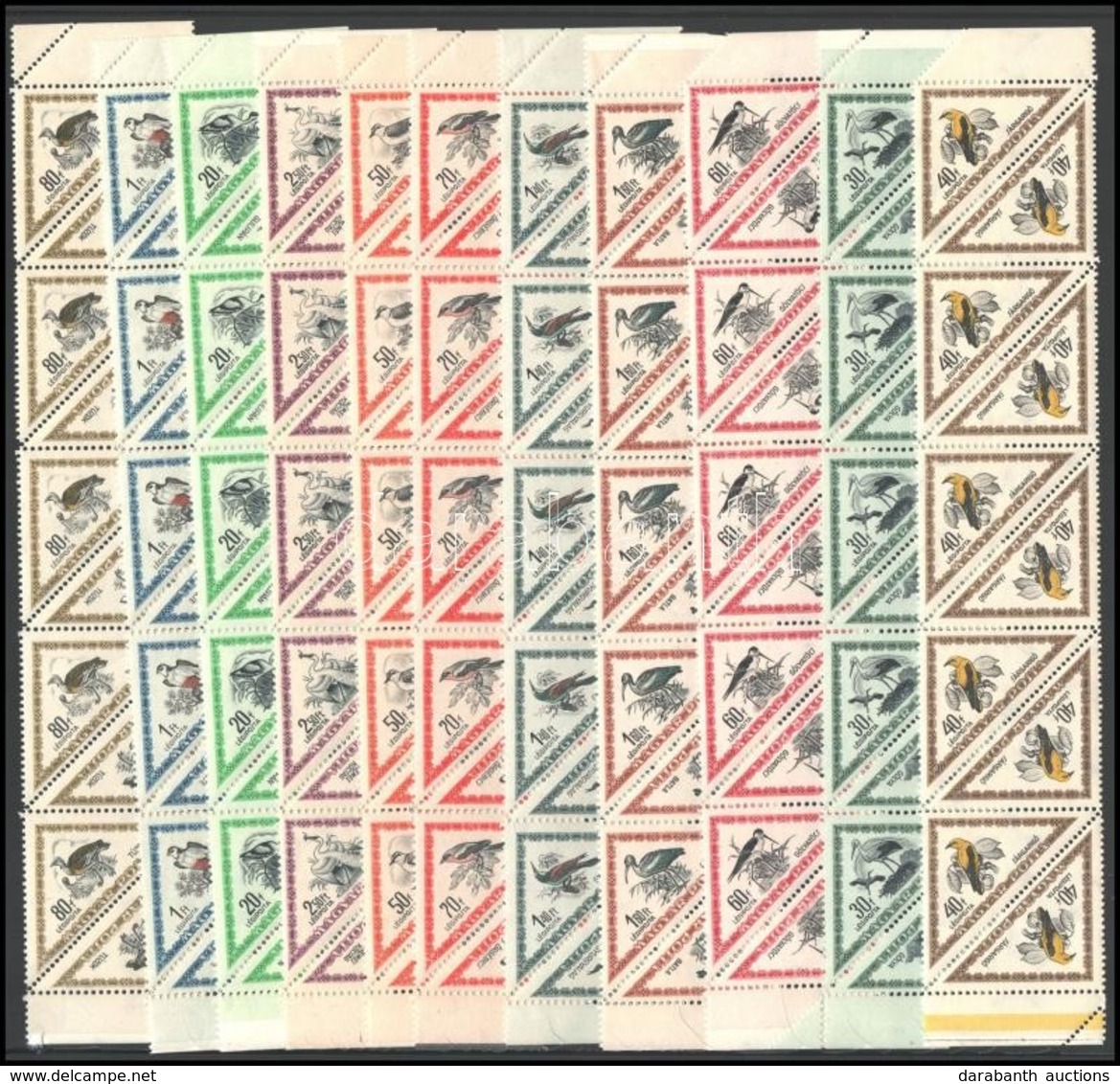 ** 1952 Madarak Sor 10-es Tömbökben, Benne 4 Fordított állású Pár (46.000) - Altri & Non Classificati