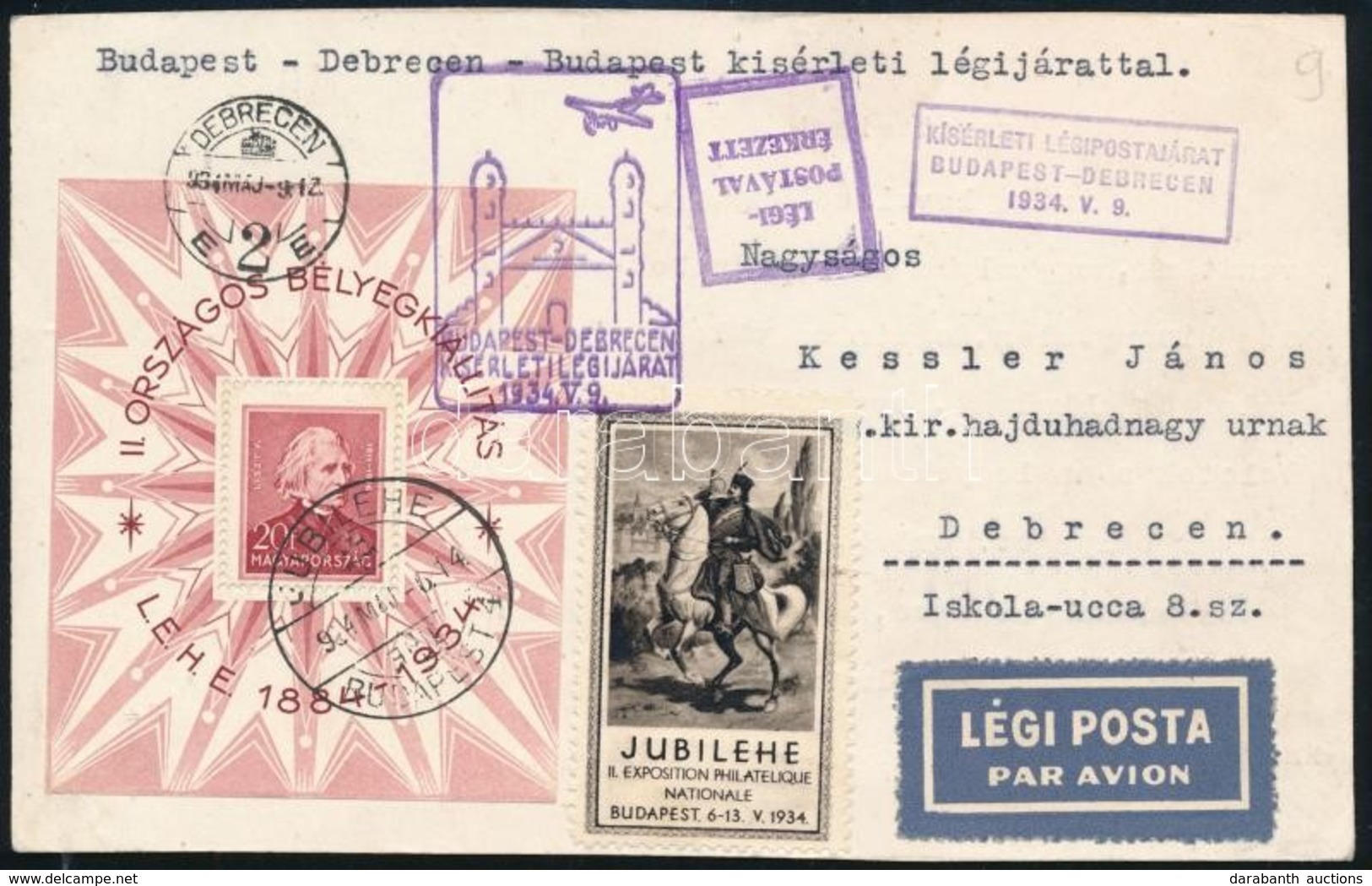1934 LEHE Blokk Kisérleti Légiposta Járati Levelező Lapon (25.000) - Andere & Zonder Classificatie