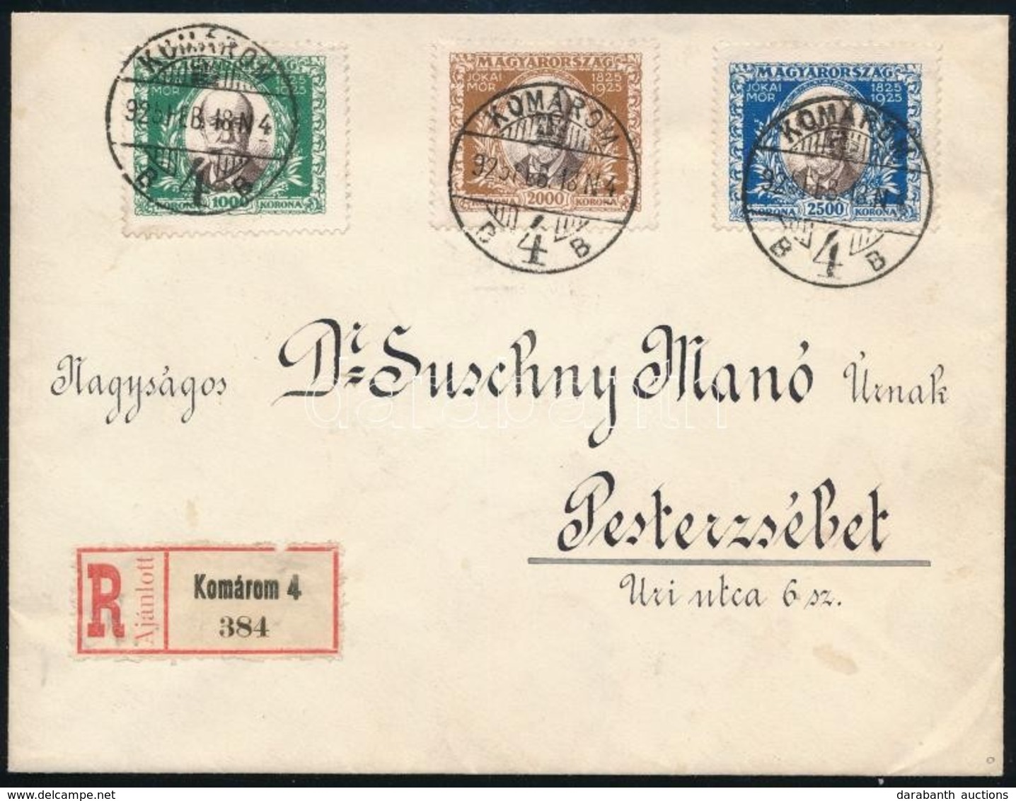 1925 Febr.18. 20 Grammnál Súlyosabb Ajánlott Távolsági Levél Jókai Sorral Bérmentesítve, Tarifahelyes! (3000kr + 2500kr  - Autres & Non Classés