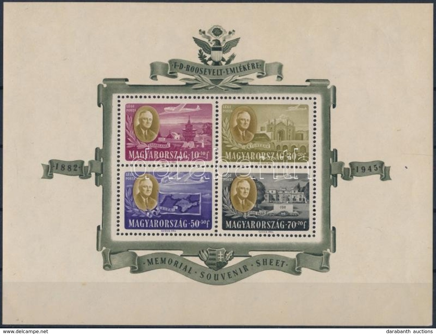 ** 1947 Roosevelt Fogazott Blokk (25.000) (saroktörés / Corner Fold) - Other & Unclassified