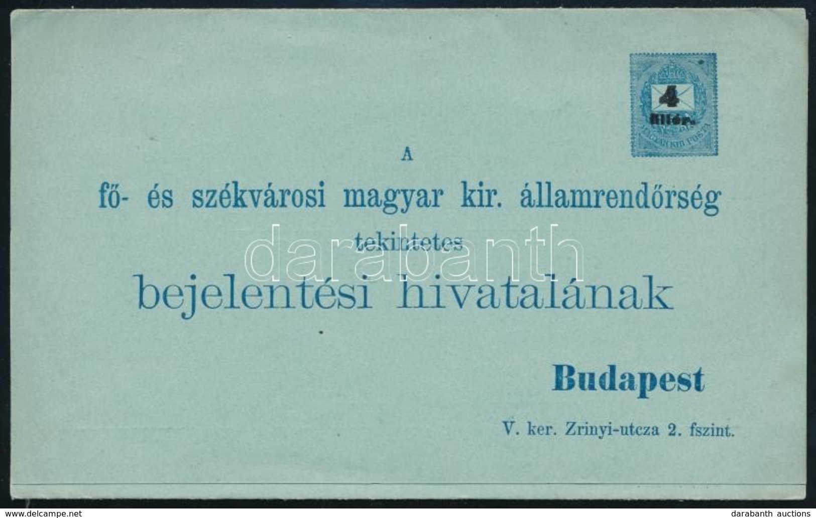 1900 Használatlan Felülnyomott Díjjegyes Rendőrségi Kijelentő Lap összefüggő Igazoló Szelvénnyel - Andere & Zonder Classificatie