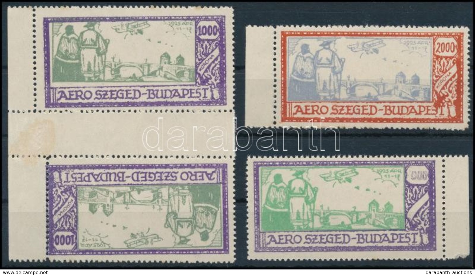 ** 1925 Aero Szeged Budapest Nemhivatalos Repülőbélyegek 1.000K ívközéprészes Fordított Pár + értékjelzés Nélküli Bélyeg - Sonstige & Ohne Zuordnung