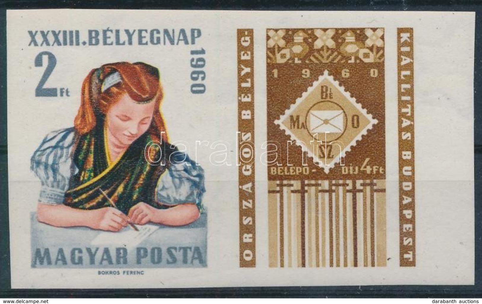 ** 1960 Bélyegnap ívszéli Vágott Szelvényes Bélyeg (4.000) - Andere & Zonder Classificatie