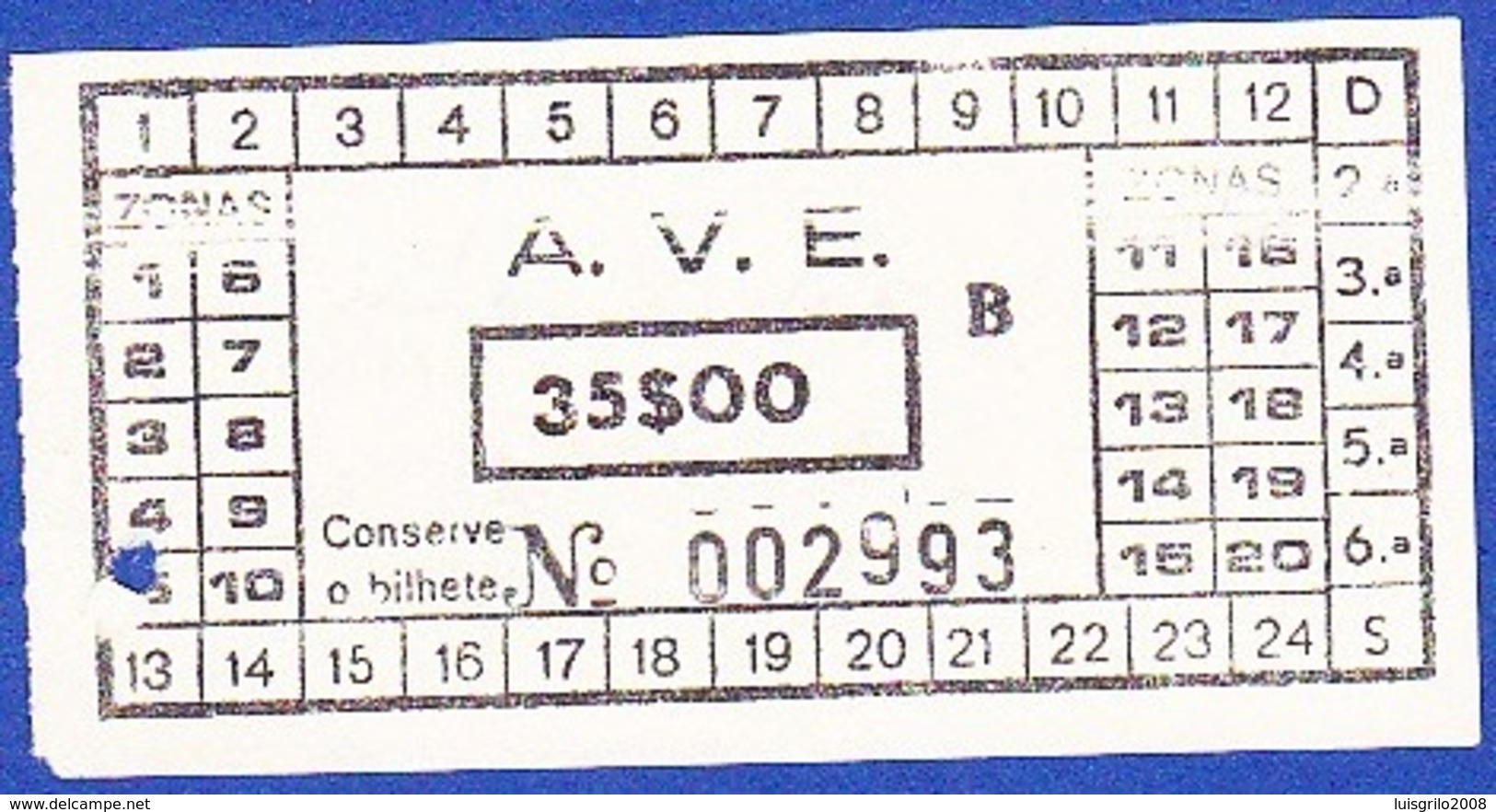 Bus Ticket, Portugal 1982 - AVE, Auto-Viação Espinho / Zona - Europa