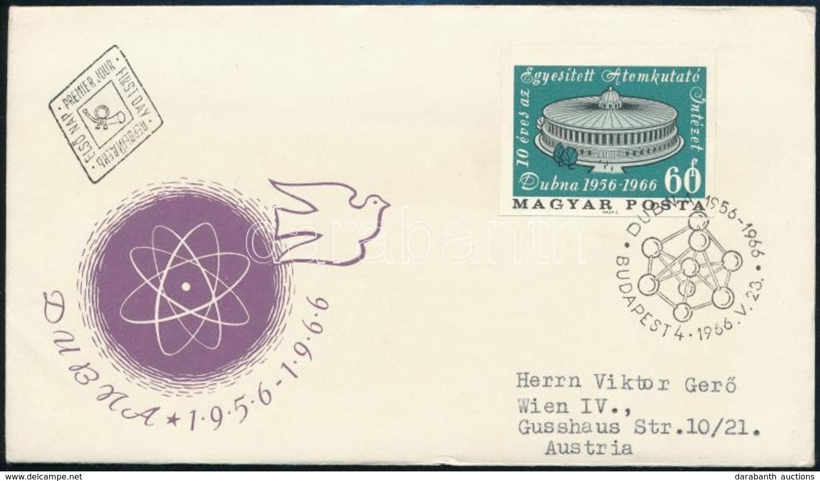 1966 Évfordulók (IV.) Dubnai Atomkutató Intézet Vágott Bélyeg FDC-n - Sonstige & Ohne Zuordnung