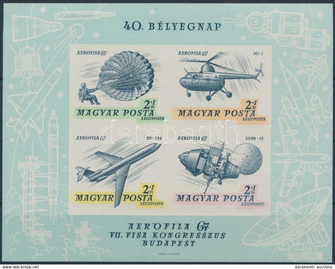 ** 1967 Bélyegnap (40.) - Aerofila (II.) Vágott Blokk (5.000) - Sonstige & Ohne Zuordnung