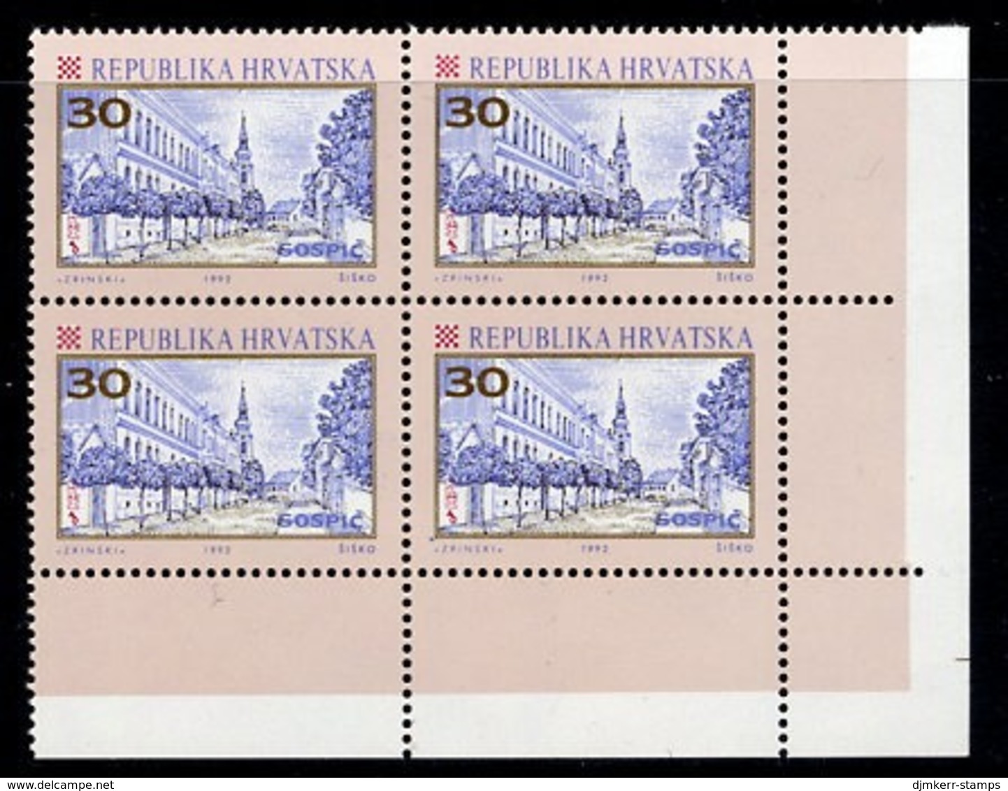 CROATIA 1992 Towns Definitive 30 D Block Of 4  MNH / **.  Michel 198 - Croacia