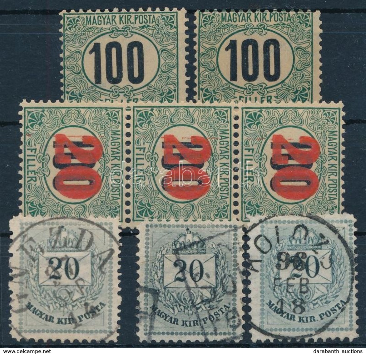 ** * O 1903-1915 Zöldportó 2 Db 100f Csillag Vízjellel + Kisegítő Portó 20f/100f 3-as Csíkban + 3 Db 20kr - Altri & Non Classificati