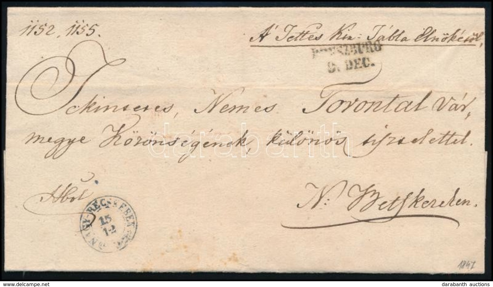 1847 Ex Offo 'PRESZBURG' - Kék 'NAGY-BECSKEREK' - Sonstige & Ohne Zuordnung