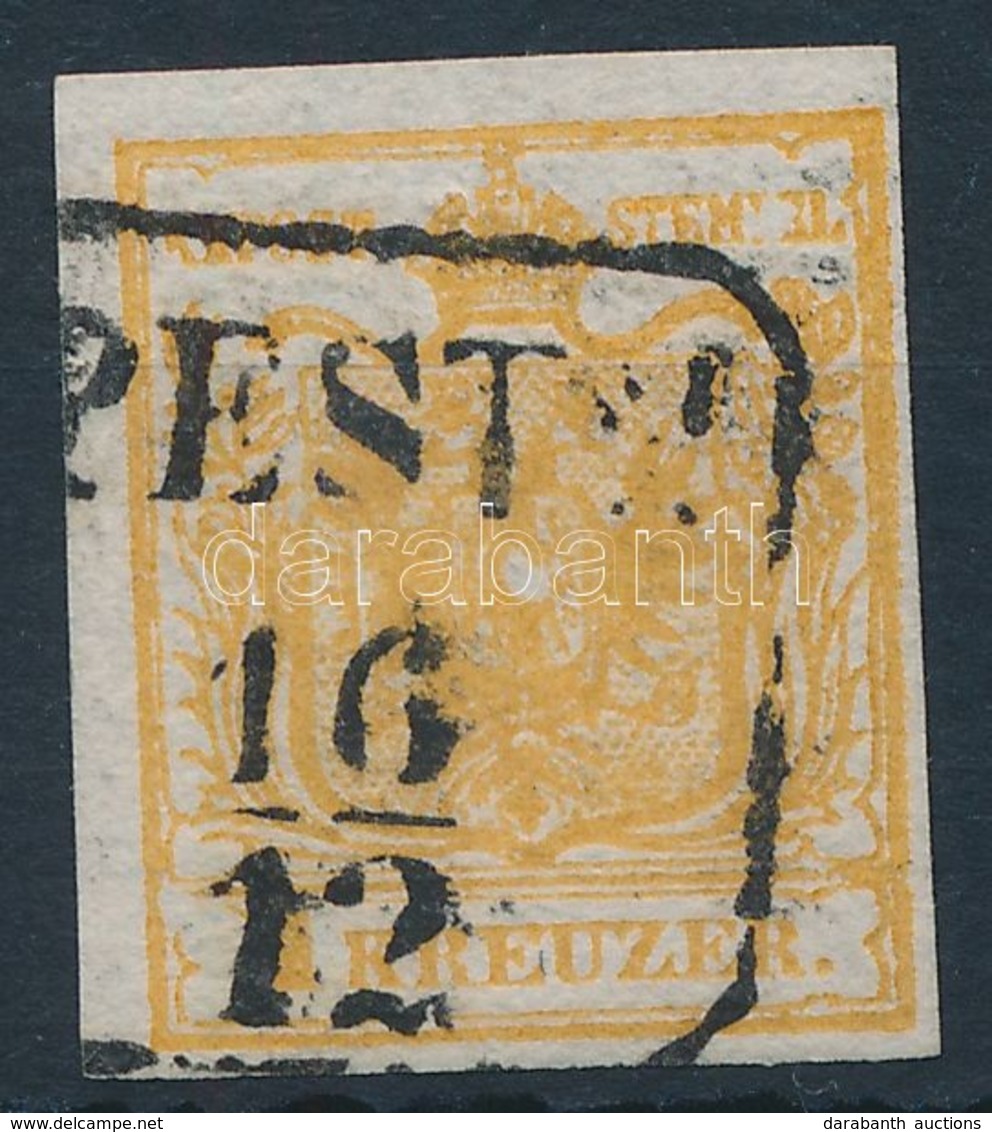 O 1850 1kr HP Ia Narancsszínű Bélyeg, Túlfestékezett Nyomat 2 Lemezhibával 'PESTH' Certificate: Rismondo - Altri & Non Classificati