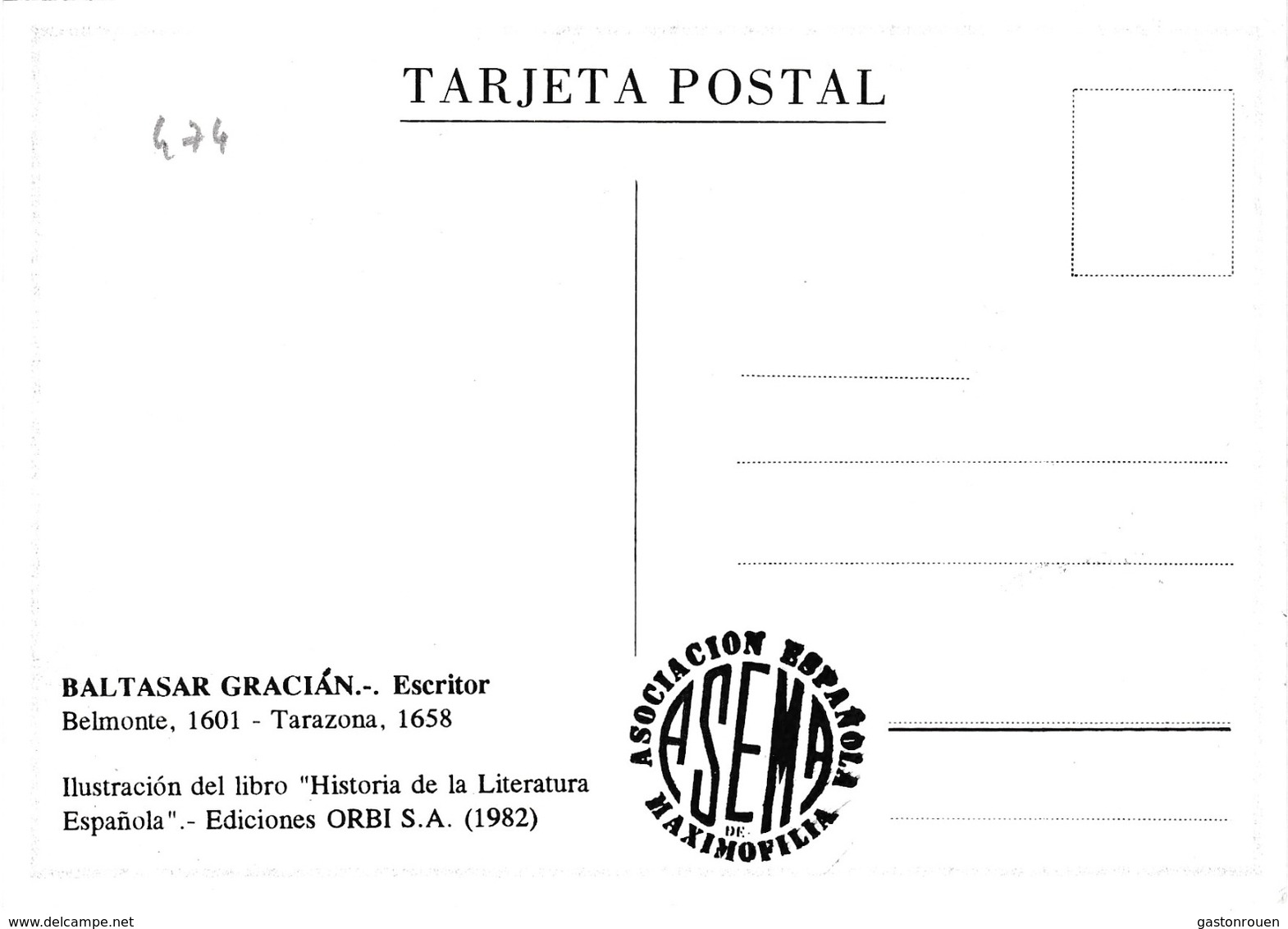 Carte Maximum Littérature Espagne 2001 Baltasar Gracian - Tarjetas Máxima