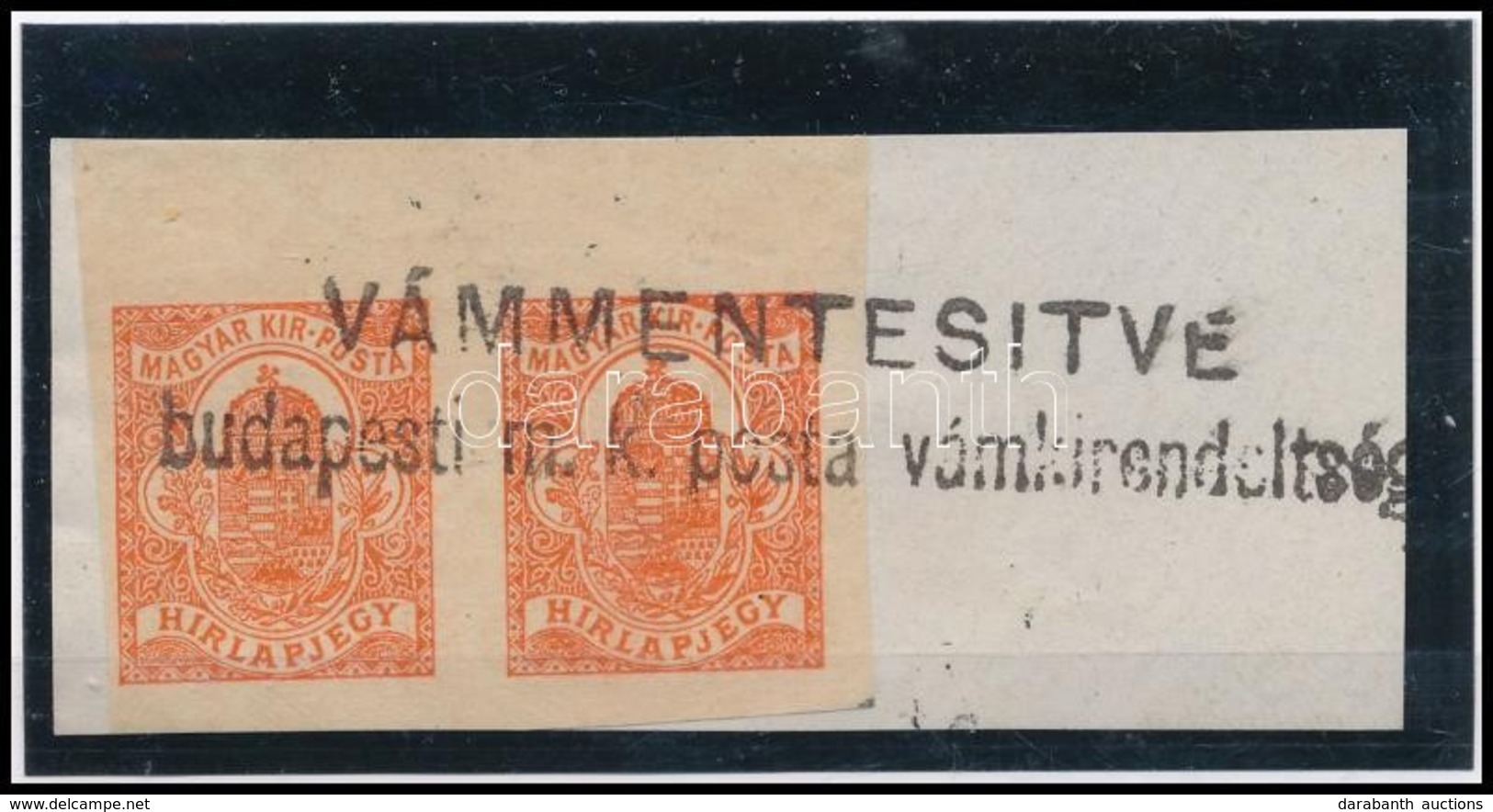 1900 Hírlapbélyeg Pár Számvízjellel / Newspaper Stamp Pair With IV. In Watermark 'VÁMMENTESÍTVE Budapesti M.k. Posta Vám - Sonstige & Ohne Zuordnung