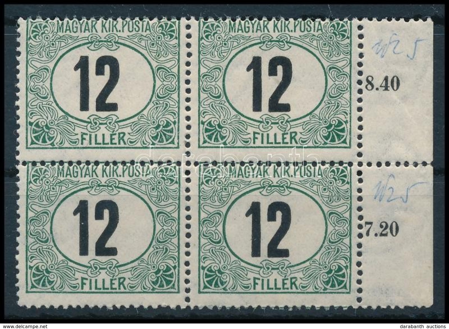 ** 1909 Portó 12f  Elfogazott ívszéli Négyestömb - Sonstige & Ohne Zuordnung