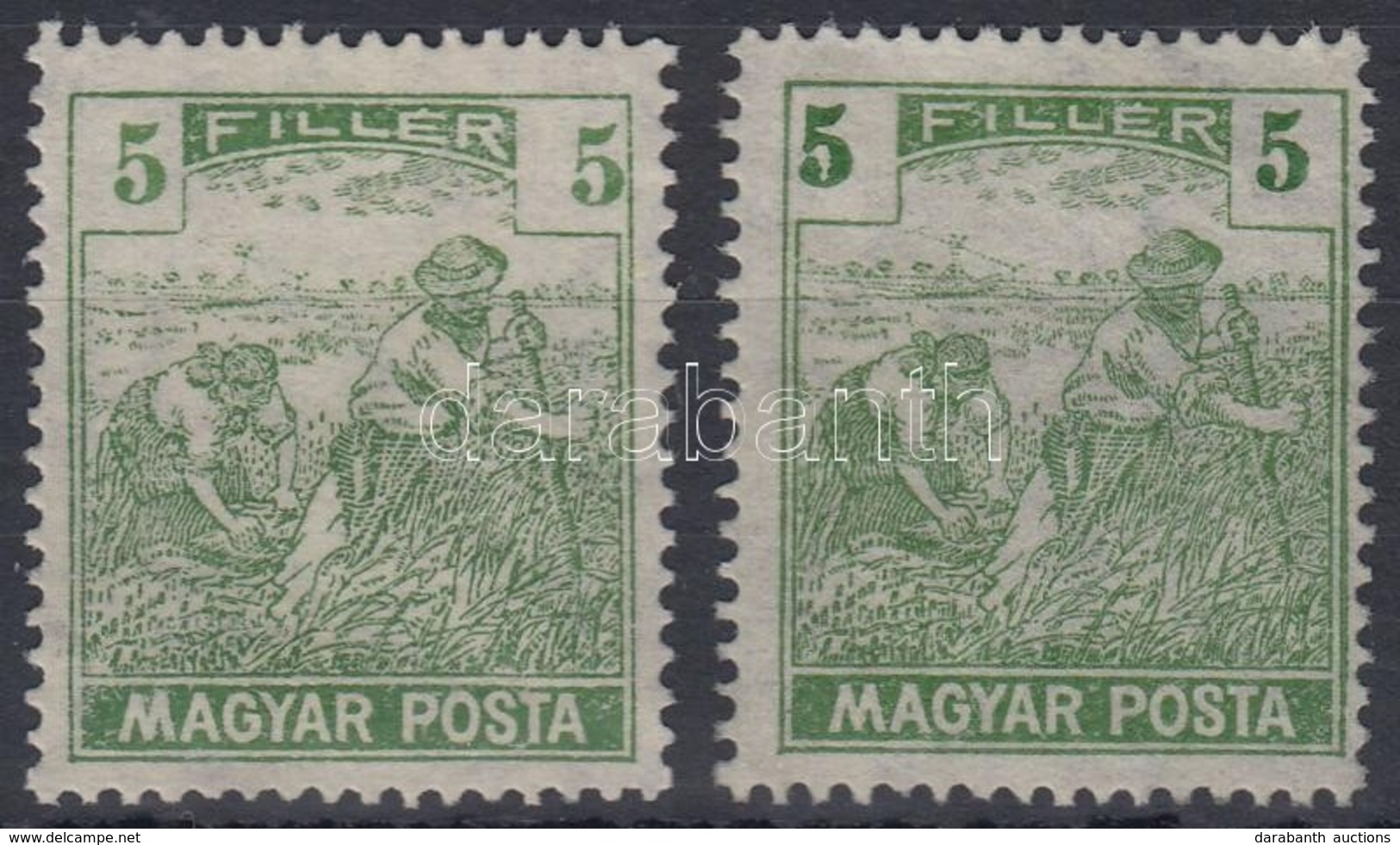 (*) 1919 Magyar Posta 2x5f Jobbra Ill. Balra Tolódott értékszámok - Andere & Zonder Classificatie