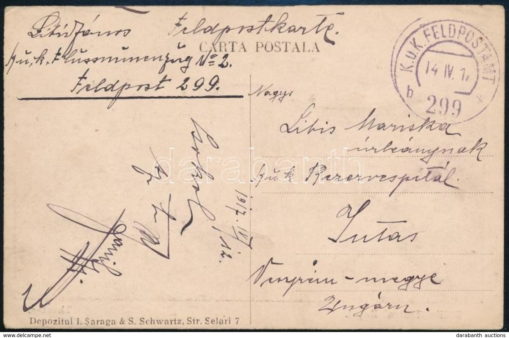 1917 Tábori Posta Képeslap 'K.u.K. Pionierbataillon No.5. Flussminenzug No.2.' + 'FP 299 B' - Sonstige & Ohne Zuordnung