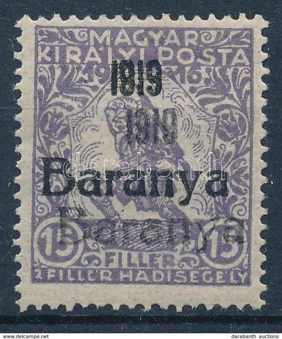 * Baranya I. 1919 Hadisegély 15f Dupla Felülnyomással, Bodor Vizsgálójellel (22.500) - Andere & Zonder Classificatie