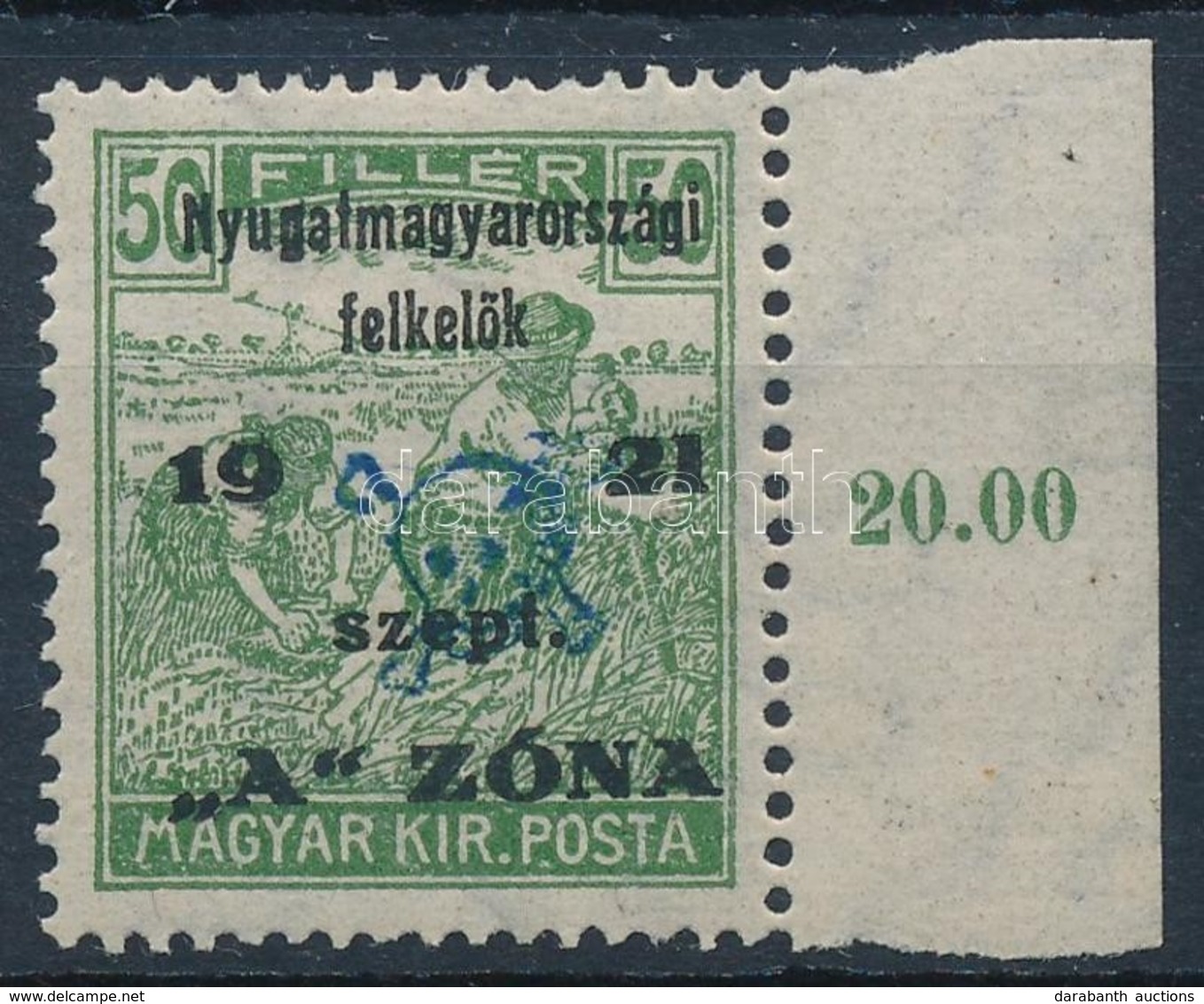 * Nyugat-Magyarország II. 1921 Arató 50f ívszéli, Bodor Vizsgálójellel (9.000) - Andere & Zonder Classificatie