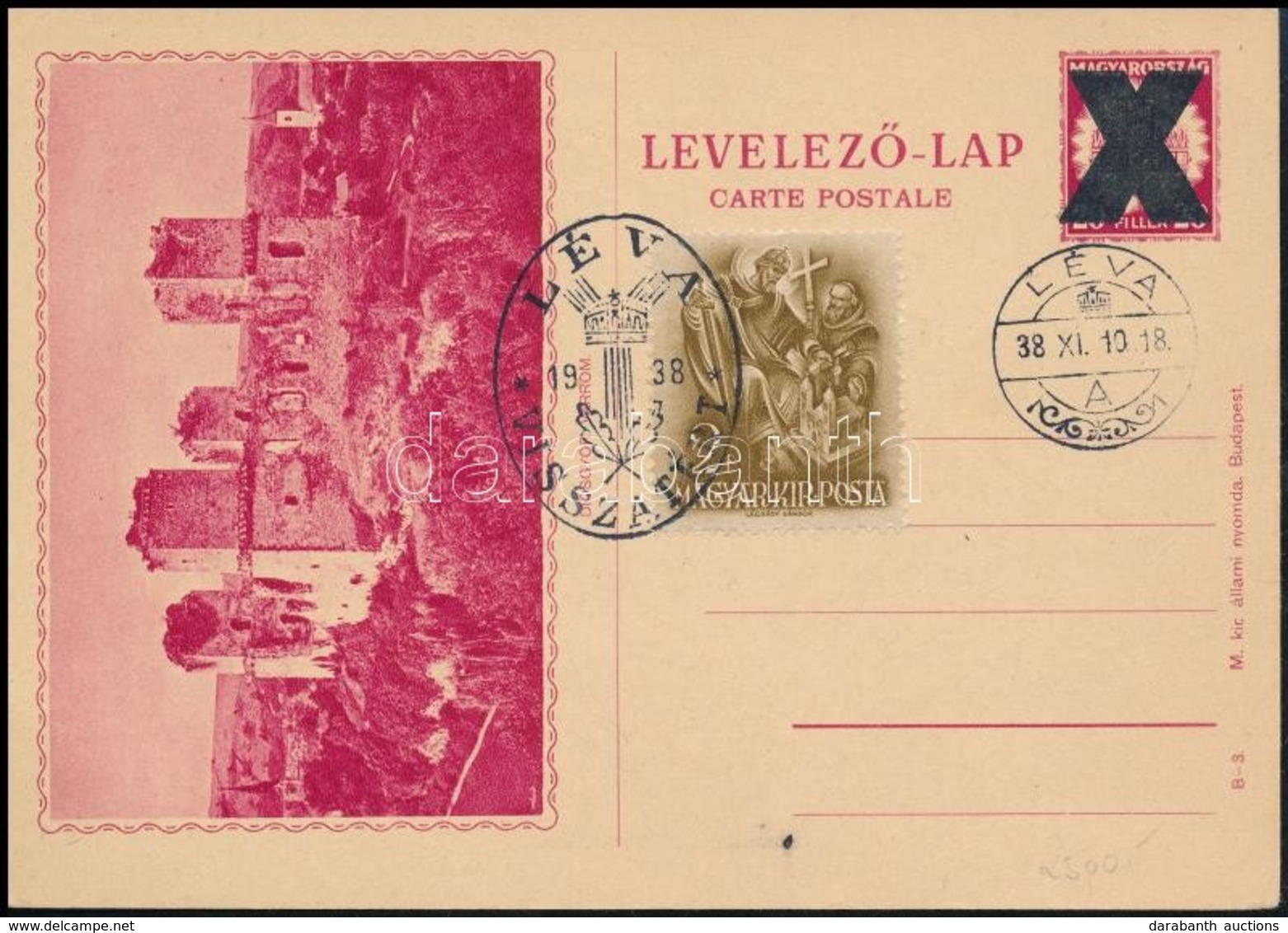 1938 Postaszolgálati Levelezőlap (B-3)  'LÉVA VISSZATÉRT' Bélyegzéssel - Sonstige & Ohne Zuordnung