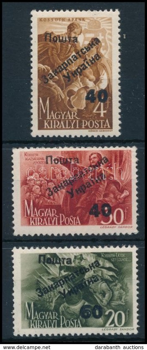 ** Ungvár II. 1945 Kossuth 40/4f, 40/30f és 60/20f Bodor Vizsgálójellel (80.000) (60/20f Csúnya Betapadás / Strong Gum D - Otros & Sin Clasificación