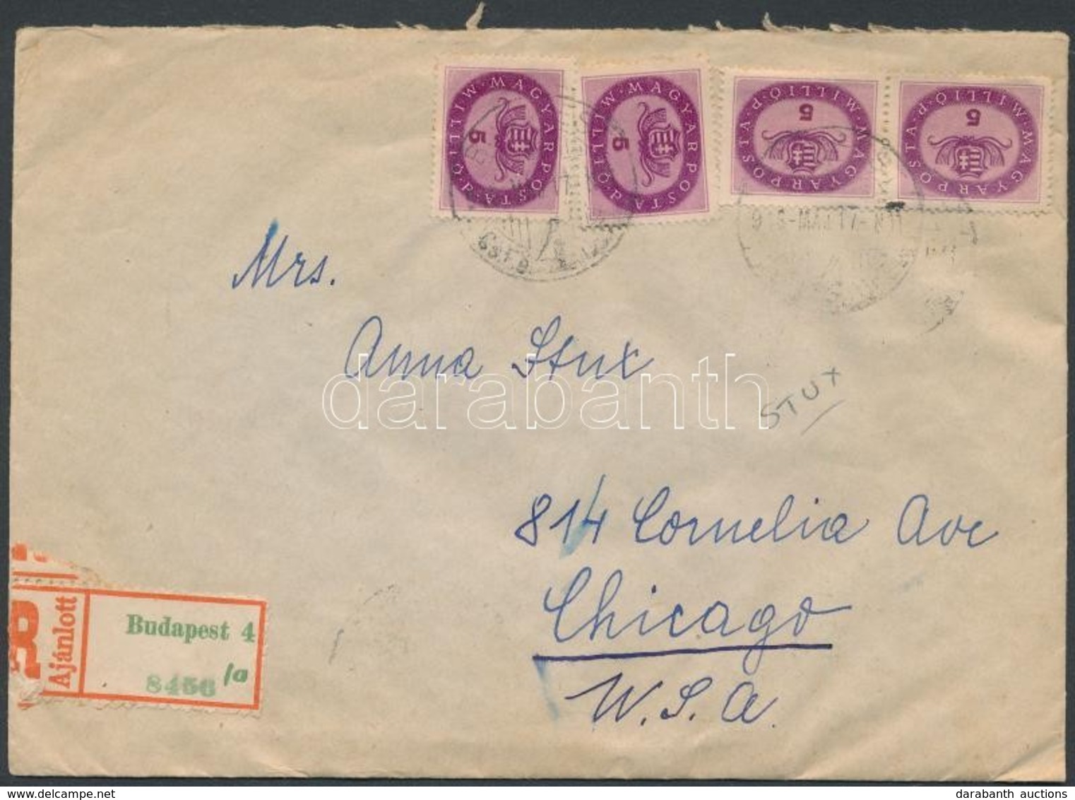 1946 (15.díjszabás) Ajánlott Levél Chicago-ba Budapestről 24x5mP Bérmentesítéssel / Registered Cover To Chicago Franked  - Altri & Non Classificati