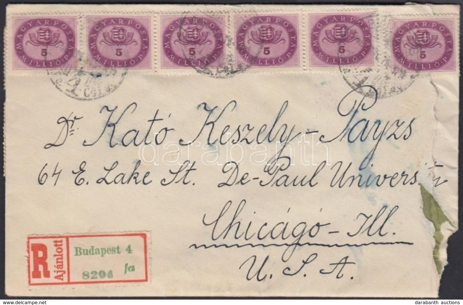 1946 (15.díjszabás) Ajánlott Levél Chicago-ba Budapestről 24x5mP Bérmentesítéssel / Registered Cover To Chicago Franked  - Andere & Zonder Classificatie