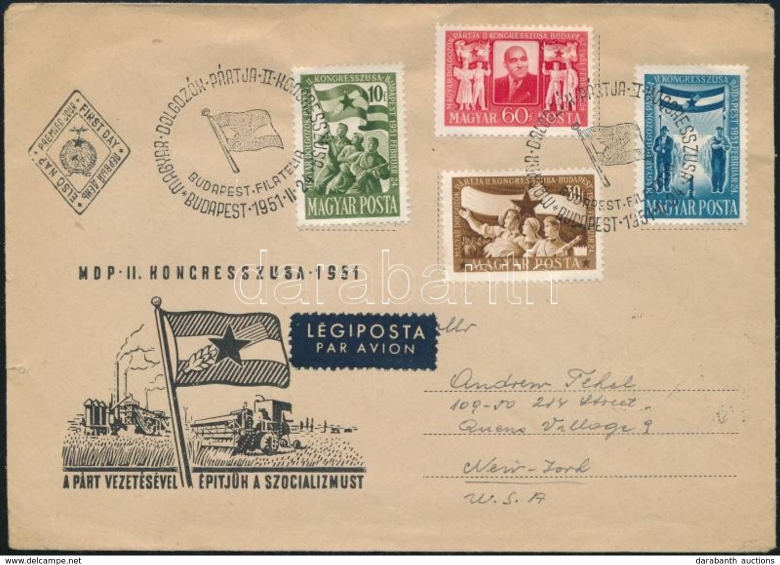 1951 MDP Kongresszus Sor Légi FDC-n Amerikába - Andere & Zonder Classificatie