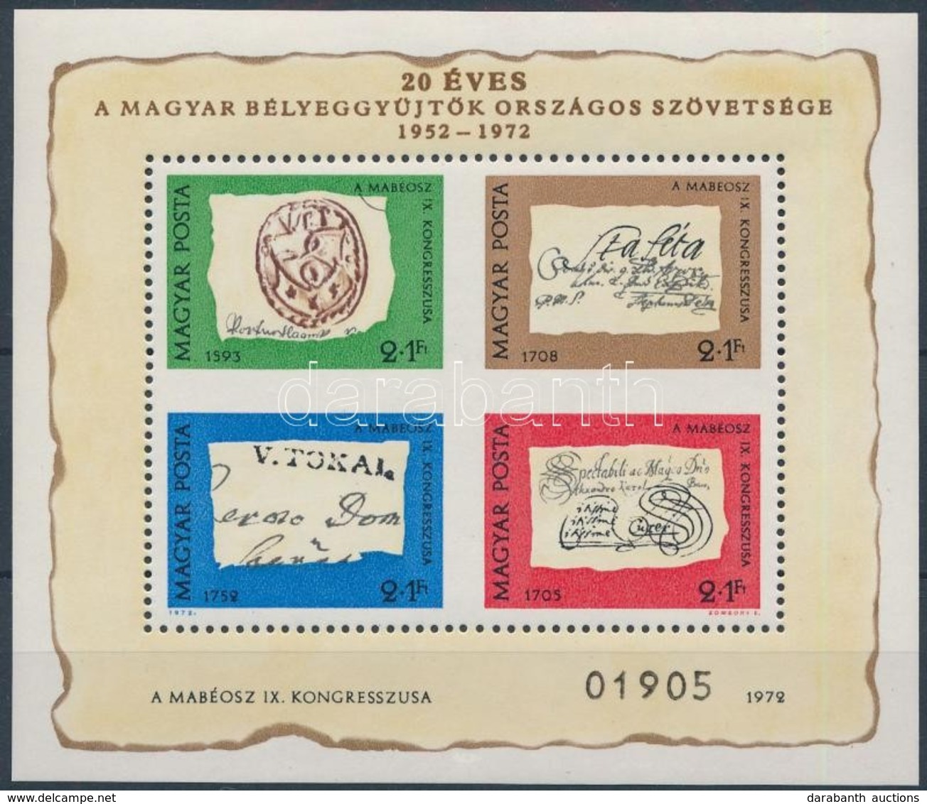 ** 1972 Bélyegnap Középen Fogazatlan Blokk Hátoldalukon A MAGYAR POSTA AJÁNDÉKA Felirat (30.000) - Sonstige & Ohne Zuordnung