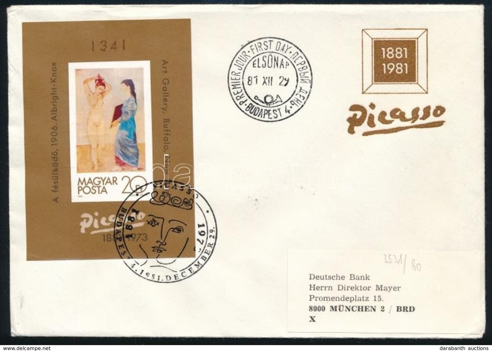 1981 Picasso Vágott Blokk FDC-n - Sonstige & Ohne Zuordnung