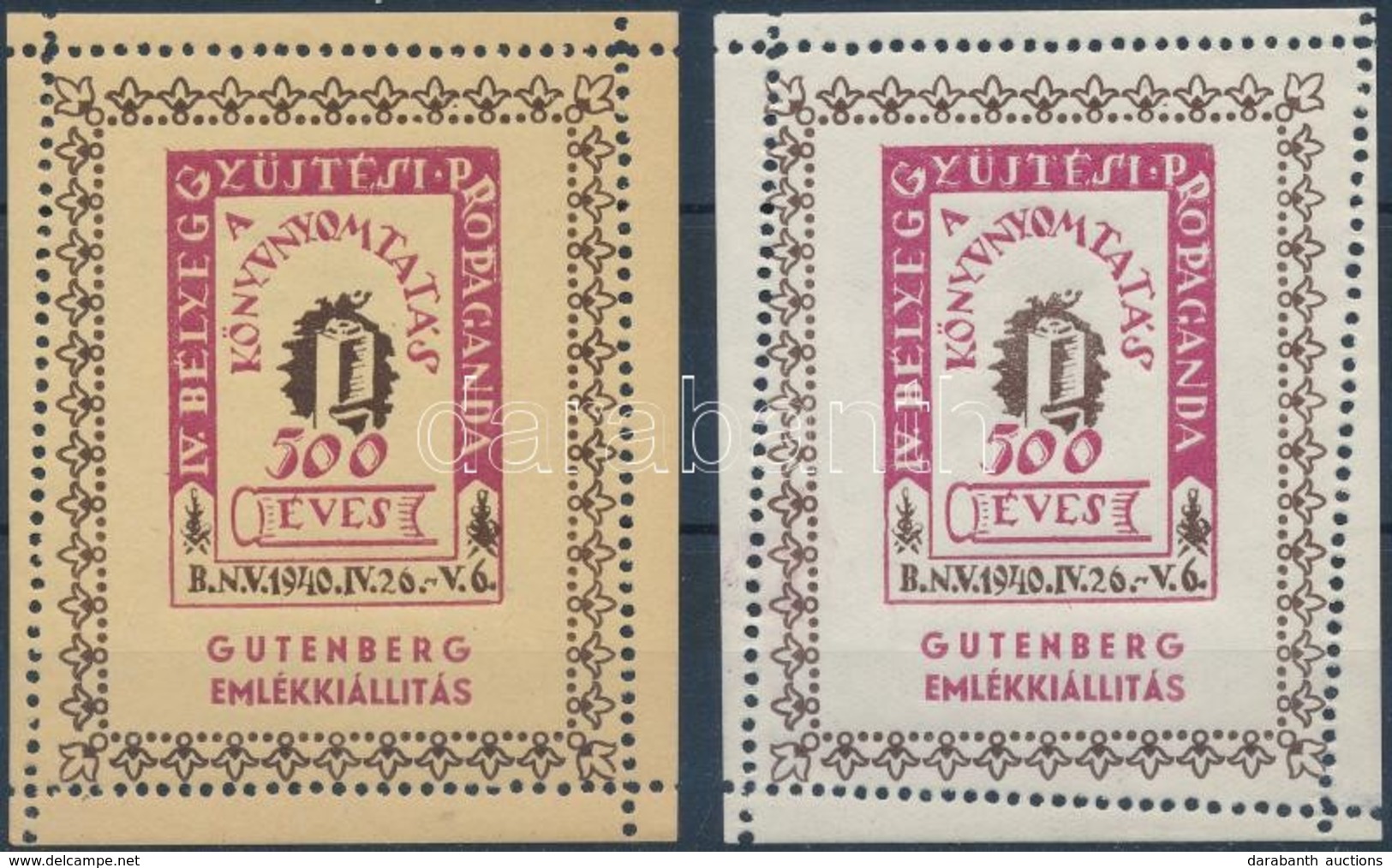 ** 1940/8aa+8ba Gutenberg Emlékív Pár (20.000) - Sonstige & Ohne Zuordnung