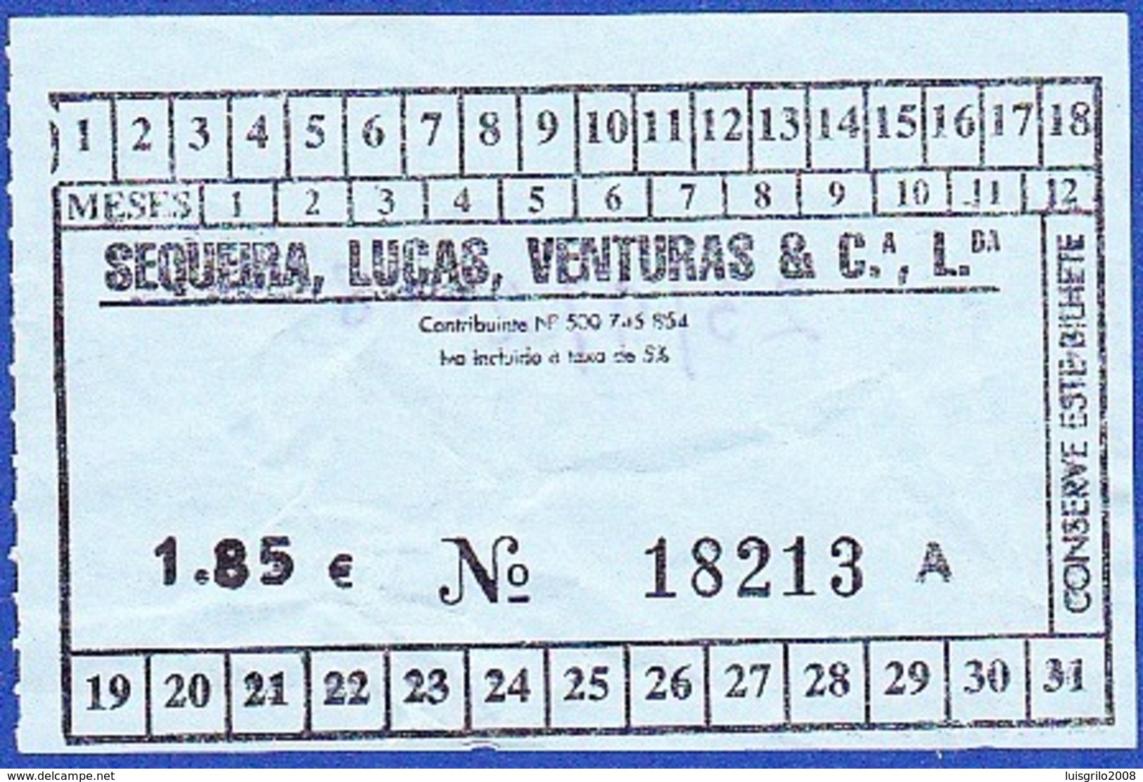 Bus Ticket, Portugal 2008 - Transportes Sequeira, Lucas, Venturas & Cª. / Porto - Europa
