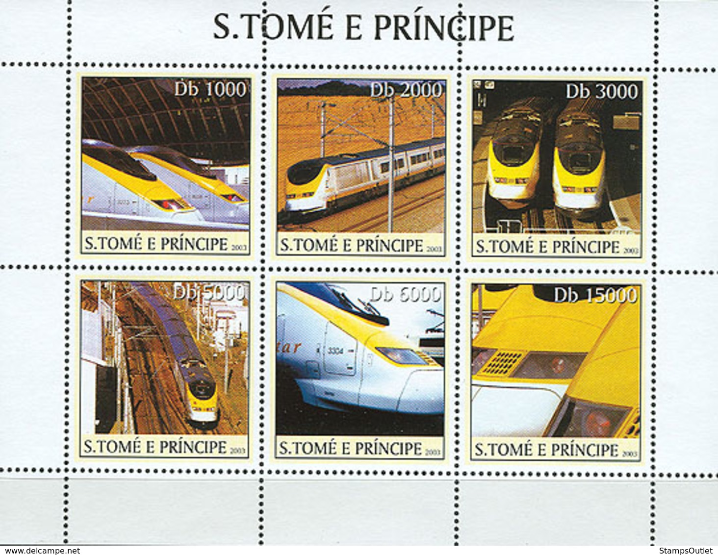 S. TOME & PRINCIPE 2003 - Eurostar Trains 6v - Sao Tome And Principe