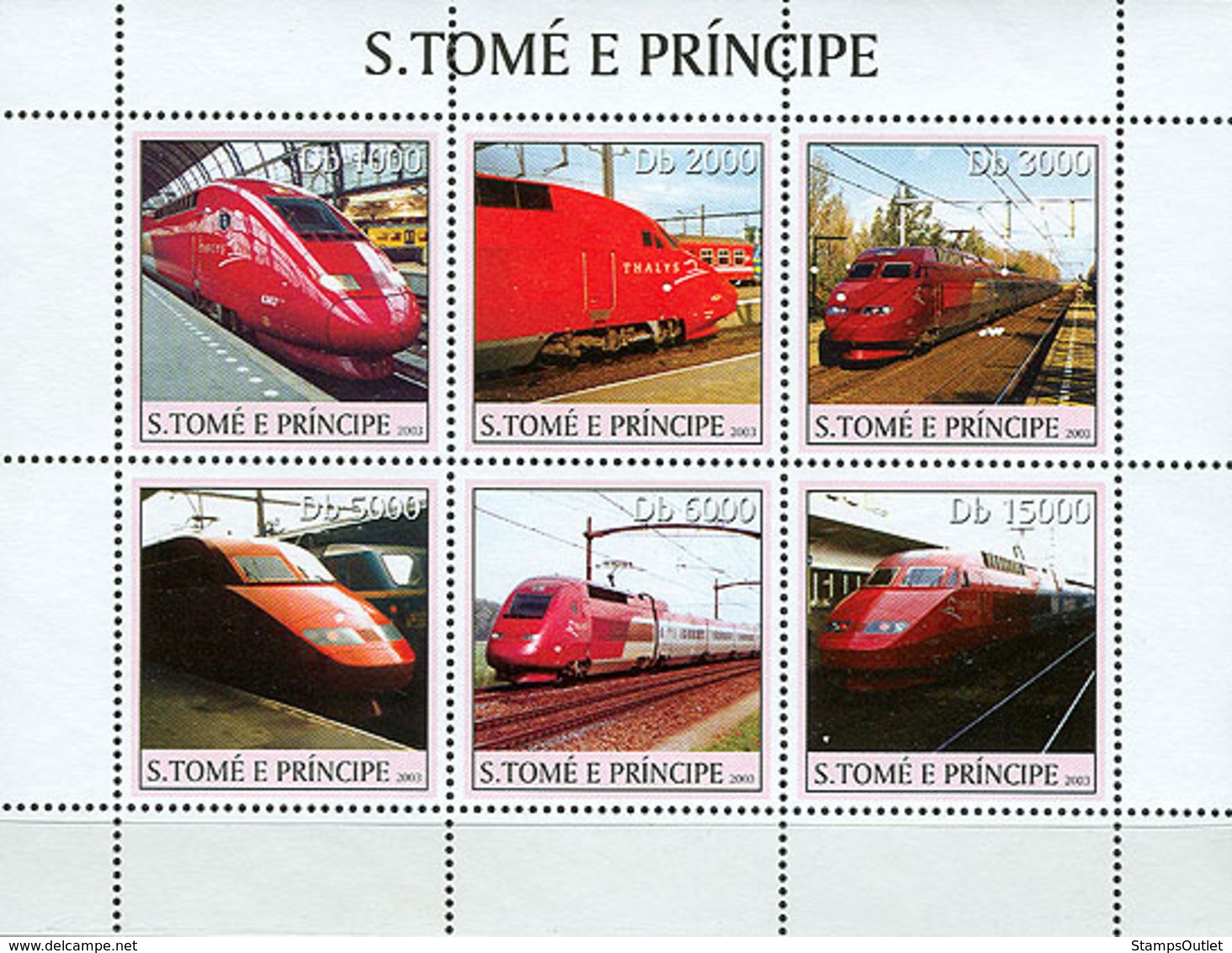 S. TOME & PRINCIPE 2003 - Thalys Trains 6v - Sao Tome And Principe