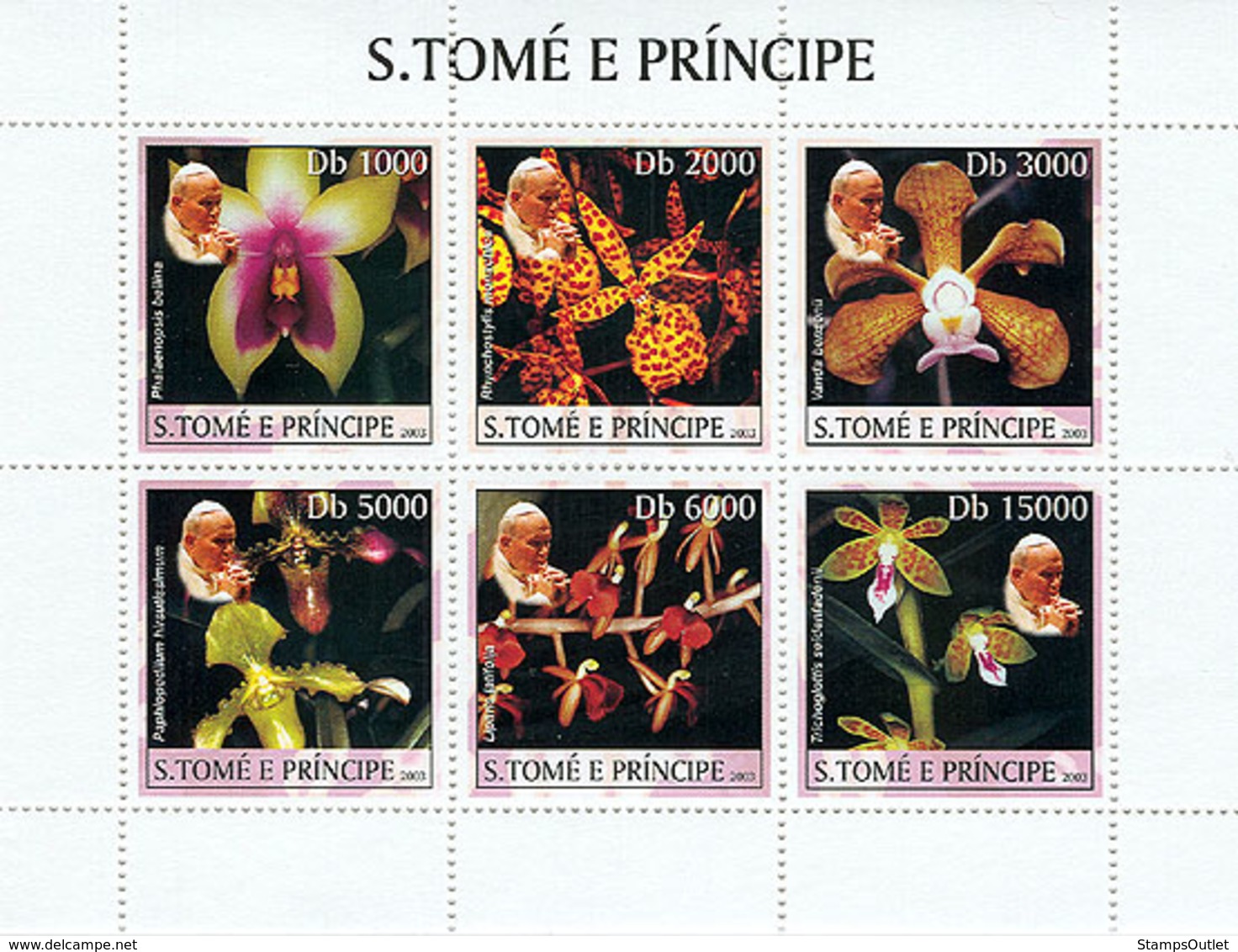 S. TOME & PRINCIPE 2003 - Orchids & Pope 6v - São Tomé Und Príncipe