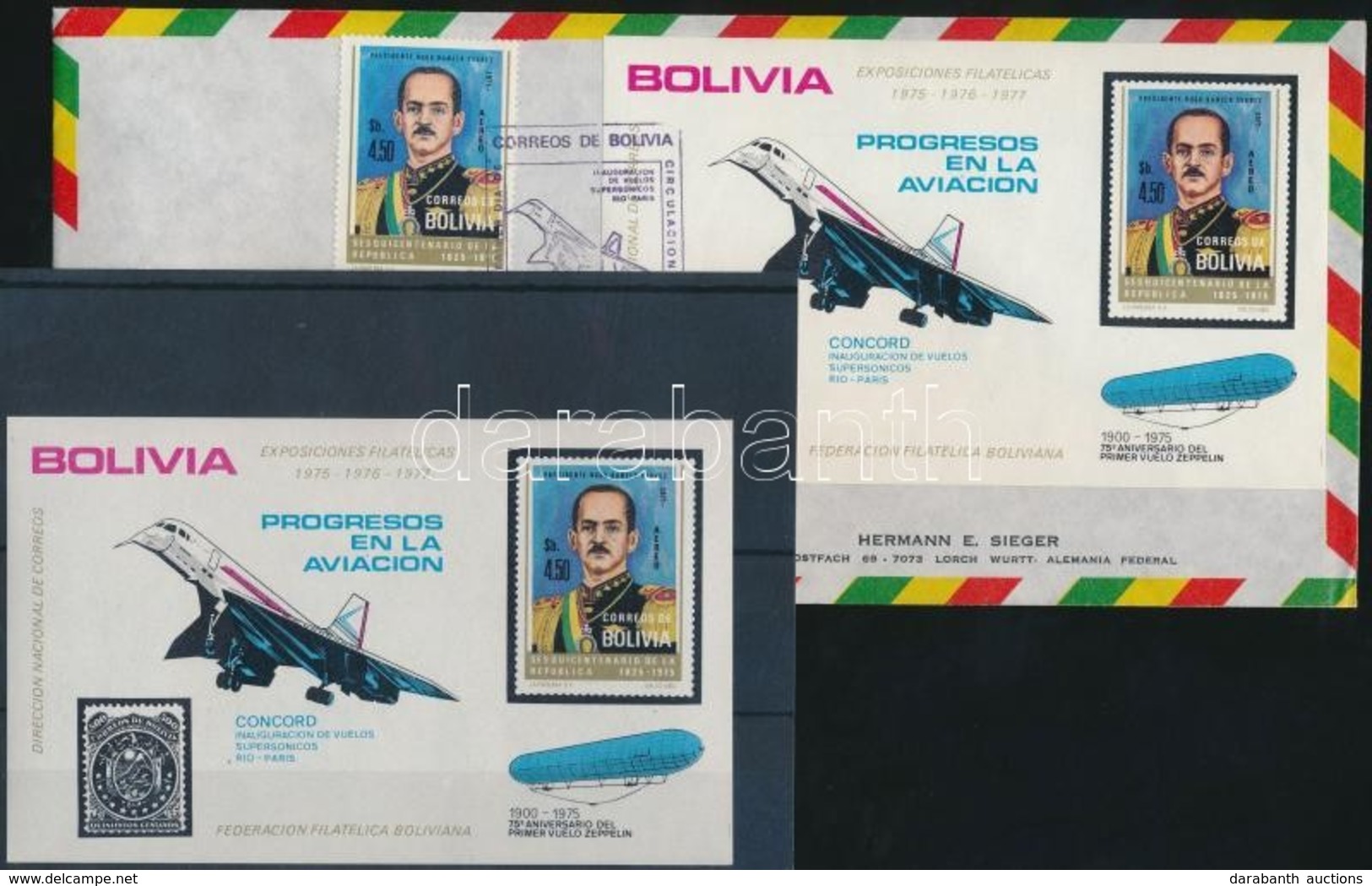 ** 1975 A Bolíviai Elnök, Zeppelin Mi 886 + Blokk 58 + FDC - Andere & Zonder Classificatie