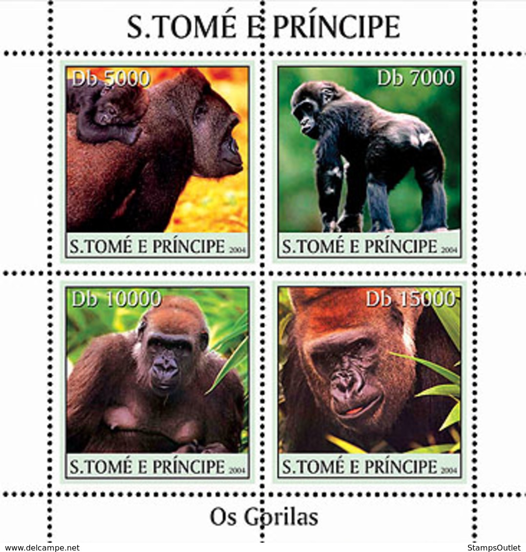 S. TOME & PRINCIPE 2004 - Gorillas 4v - Sao Tomé Y Príncipe