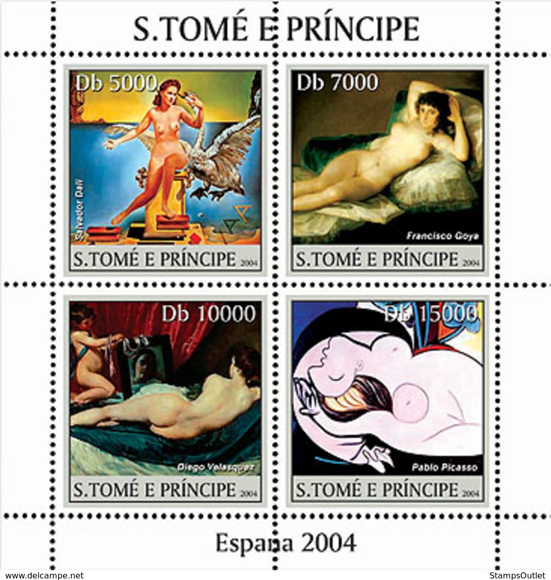 S. TOME & PRINCIPE 2004 - Spanish Paintings (Dali, Goya, Velasquez, Picaso) 4v - Sao Tomé E Principe