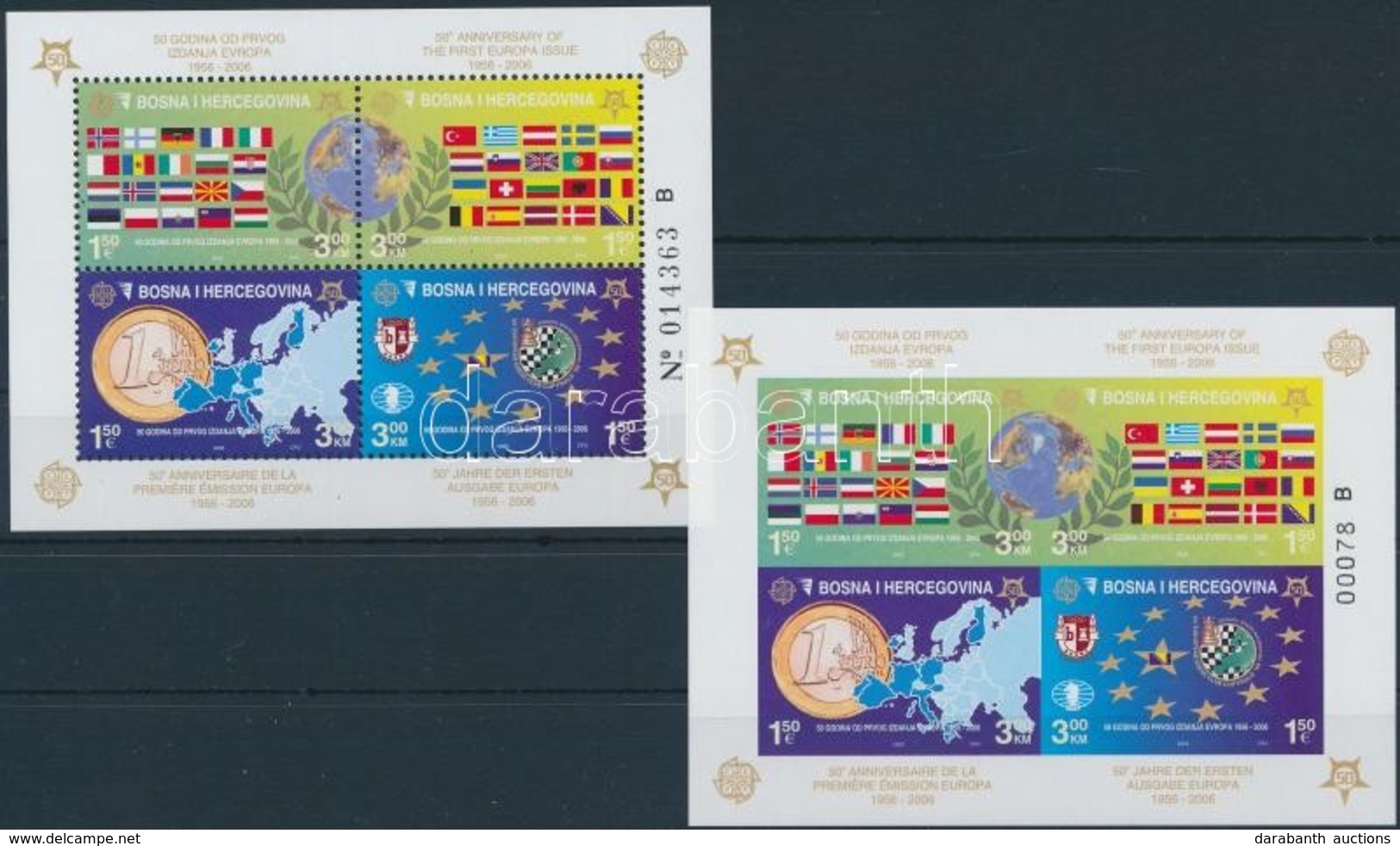 ** 2005 50 éves Az Europa CEPT Fogazott és Vágott Blokk,
Europa CEPT Perforated And Imperforated Block
Mi 27 A + B - Altri & Non Classificati