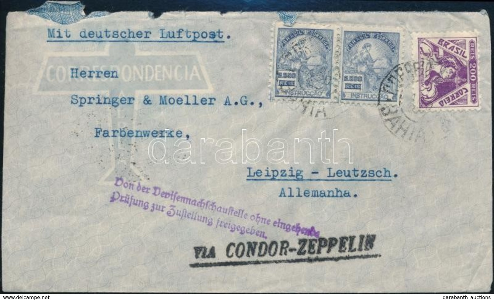 1936 Condor Zeppelin Légi Levél Lipcsébe - Andere & Zonder Classificatie