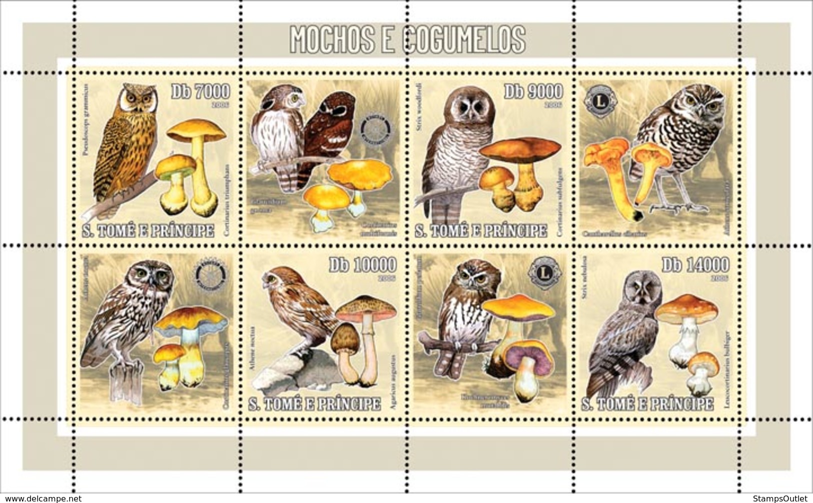 S. TOME & PRINCIPE 2006 - Owls & Mushrooms (& Rotary/Lions) 4v - YT 2034-2037,  Mi 2779-2782 - Sao Tome En Principe