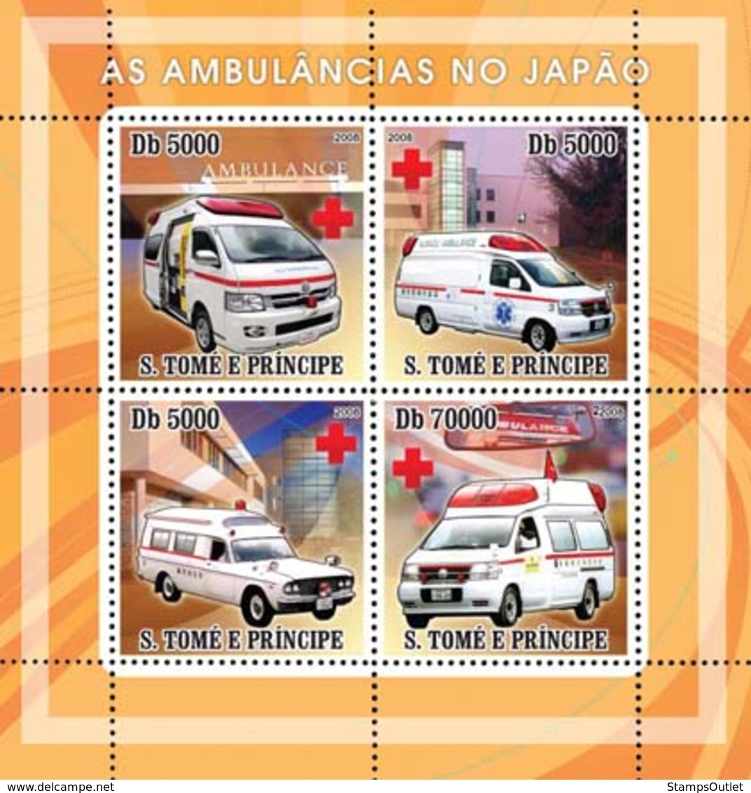 S. TOME & PRINCIPE 2008 - Ambulances Japanese, Red Cross 4v - YT 2526-2529, Mi 3314-3317 - Sao Tome And Principe