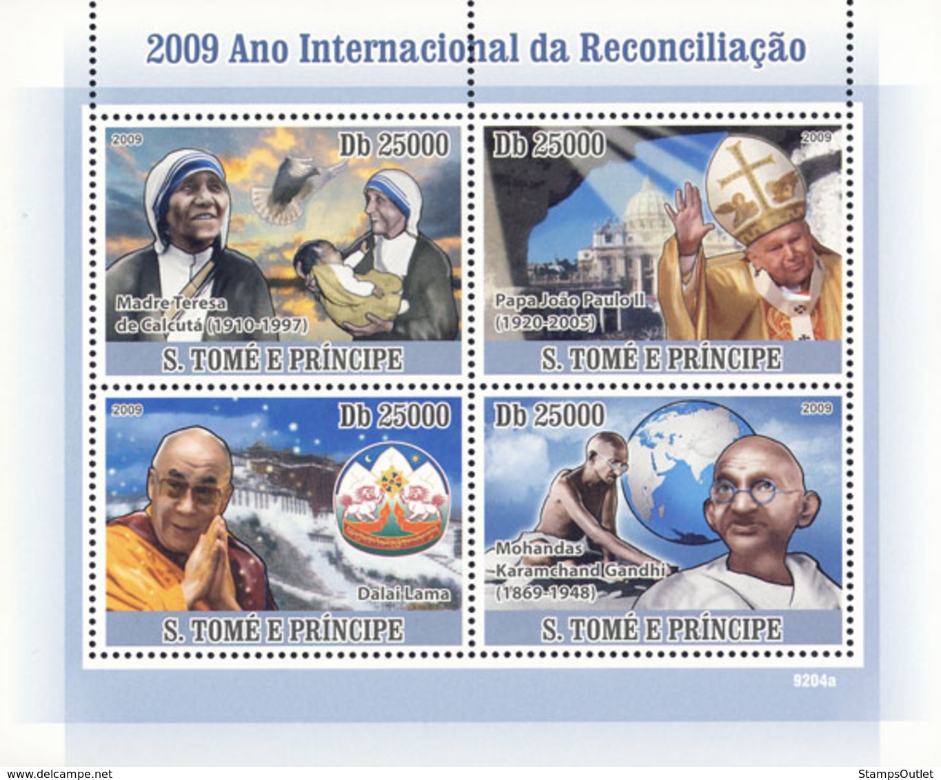 S. TOME & PRINCIPE 2009 - 2009 Year Of International Reconciliation (M. Teresa, Pope) 4v - YT 2984-2987, Mi 3881-3884 - Sao Tome And Principe