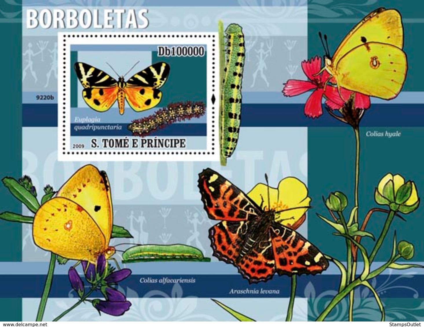 S. TOME & PRINCIPE 2009 - Butterflies (Euplagia Guadripunctaria) S/s - YT 469, Mi 3855/BL.676 - Sao Tomé E Principe