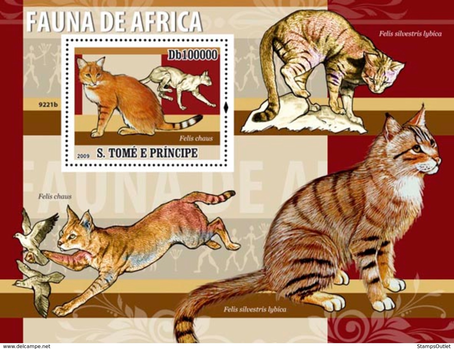 S. TOME & PRINCIPE 2009 - Fauna Of Africa (Felis Chaus) Cats S/s - YT 470, Mi 3914/BL.681 - Sao Tomé Y Príncipe