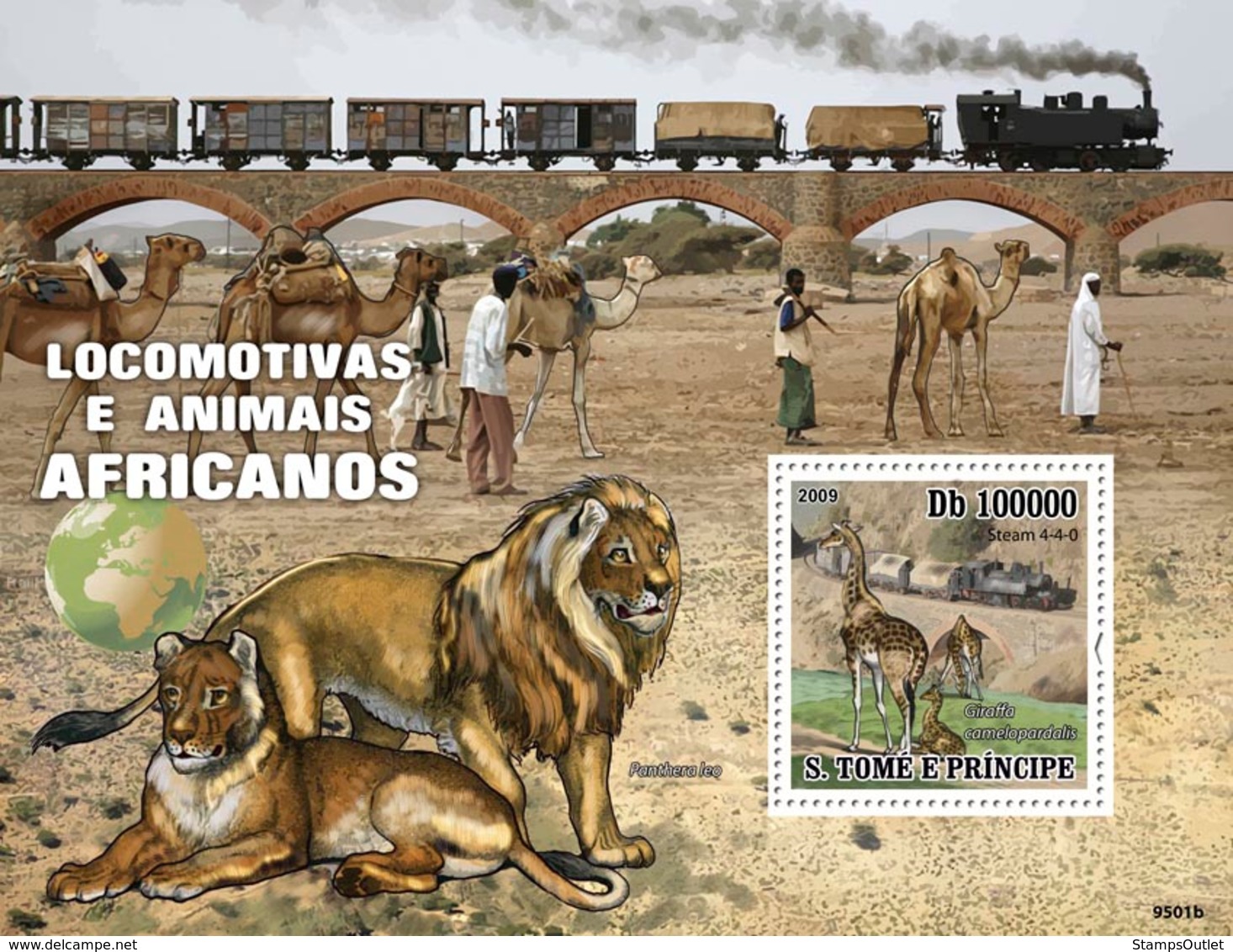 S. TOME & PRINCIPE 2009 - Trains Of Africa Animals S/s - YT 503, Mi 4235/BL.731 - Sao Tomé E Principe