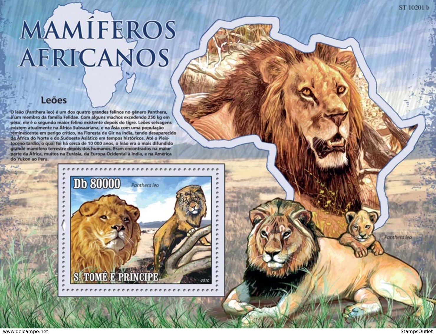 S. TOME & PRINCIPE 2010 - Animals Of Africa - Lions S/s - YT 537, Mi 4479/BL.767 - Sao Tome And Principe