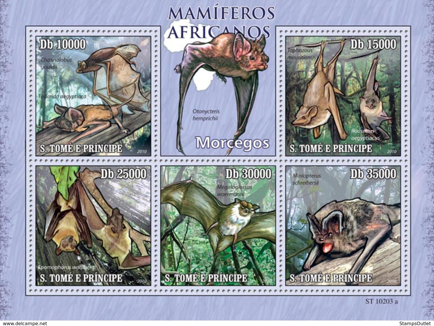 S. TOME & PRINCIPE 2010 - Animals Of Africa - Bats 5v - YT 3456-3460, Mi 4474-4478 - Sao Tome Et Principe