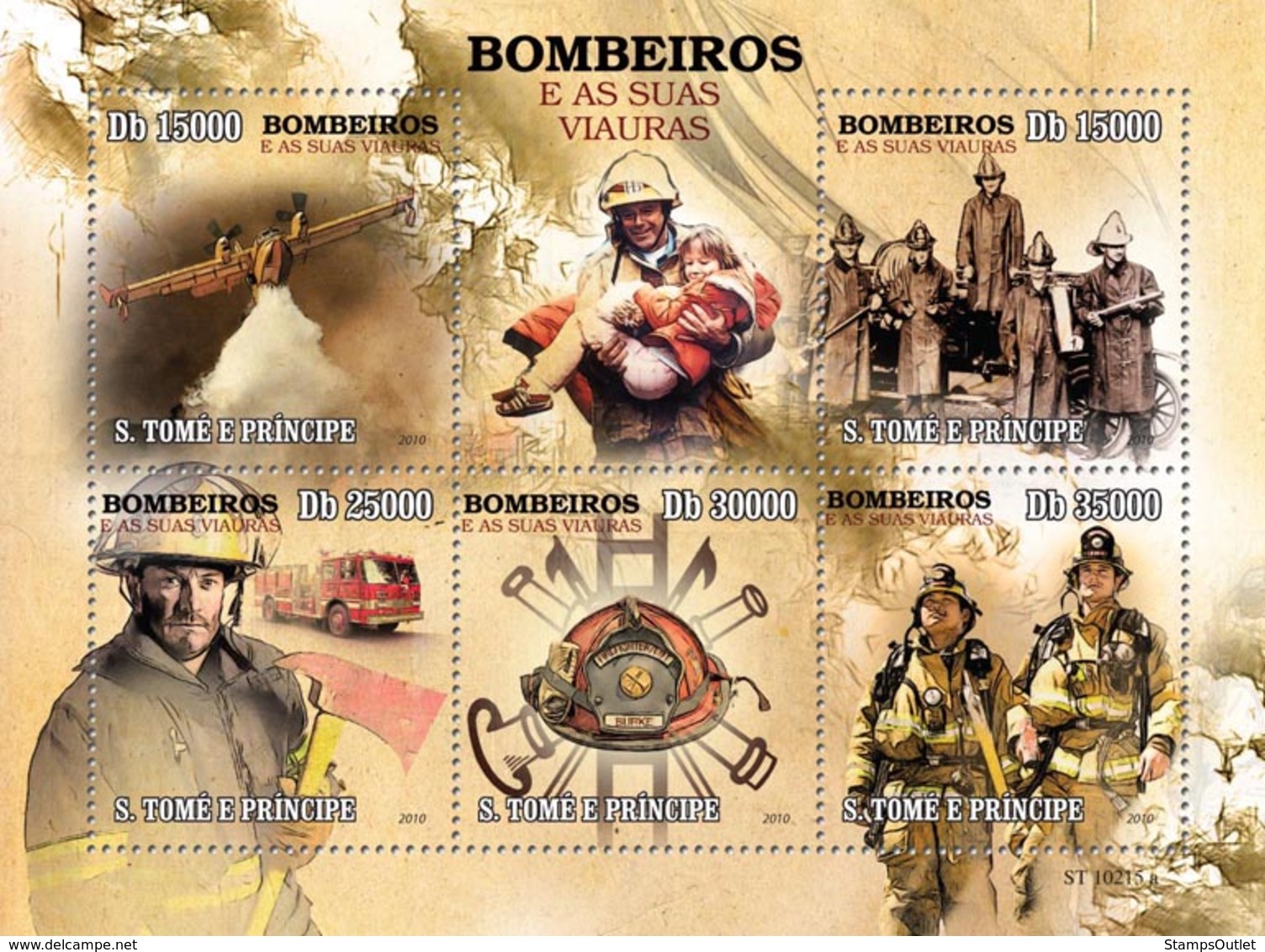 S. TOME & PRINCIPE 2010 - Firefighters 5v - YT 3516-3520, Mi 4430-4434 - Sao Tome And Principe