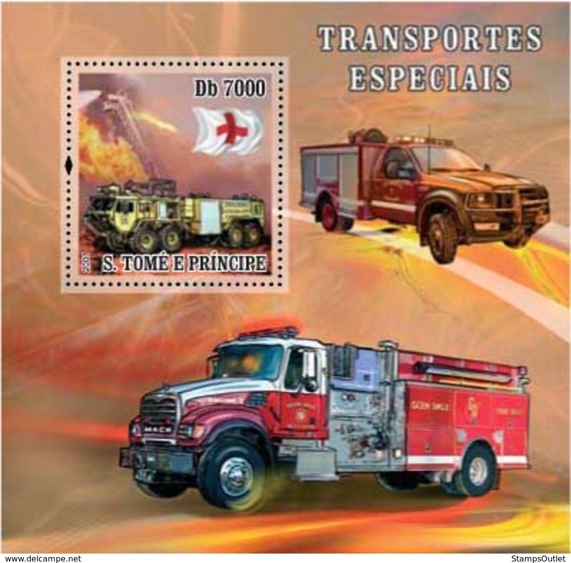 S. TOME & PRINCIPE 2007 - Special Transport / Red Cross / Fire Truck S/s - Sao Tome And Principe